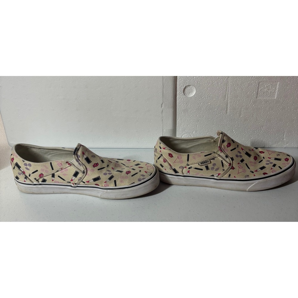 Vans Slip On Shoes Women's Size 9 Makeup Lipstick Kiss Lips Print Casual - Picture 6 of 9